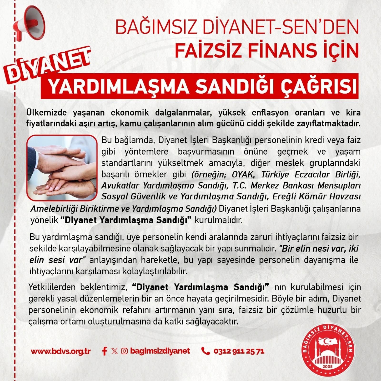 Bağımsız Diyanet-Sen’den Faizsiz Finans İçin Diyanet Yardımlaşma Sandığı Çağrısı