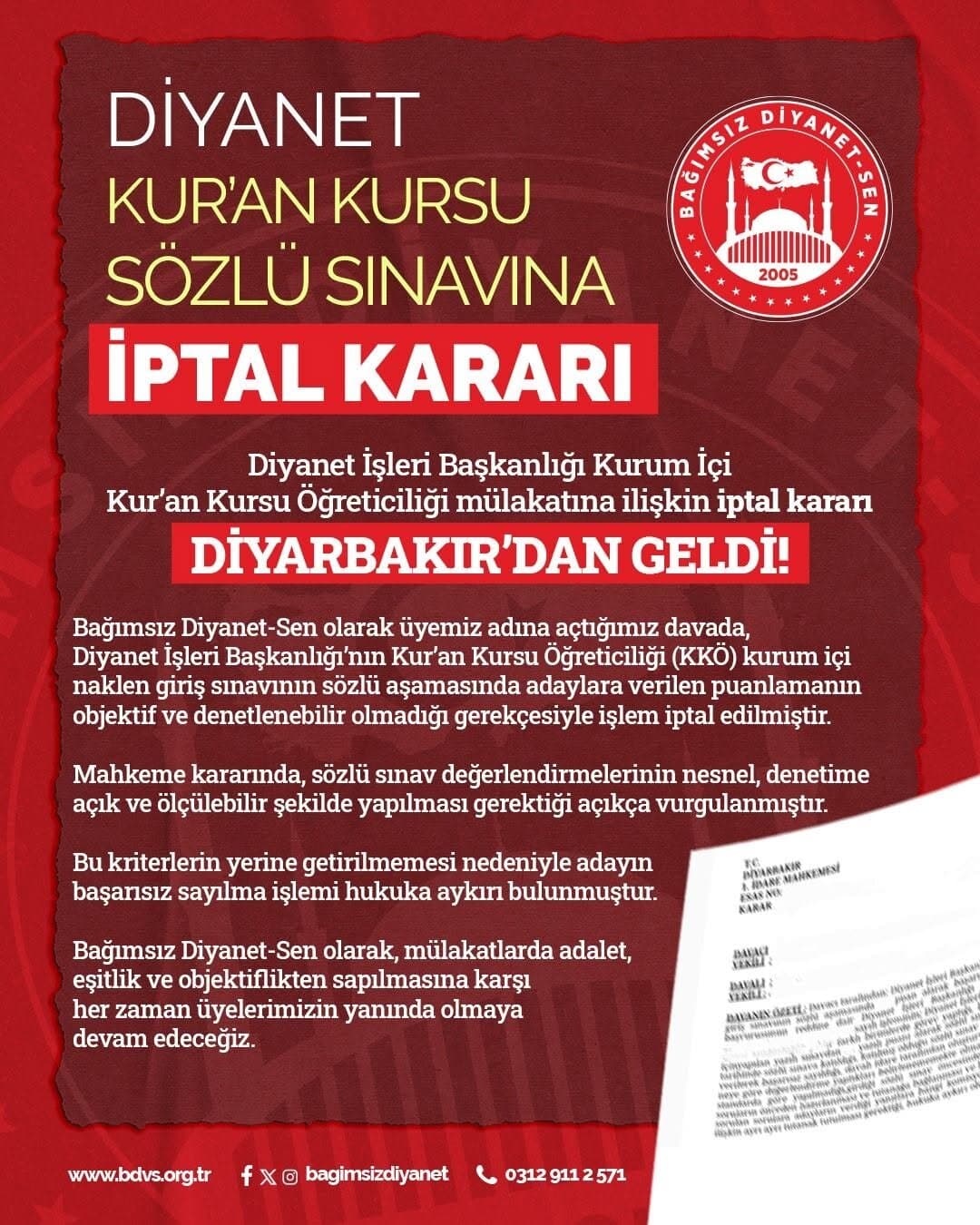 Diyanet Kur’an Kursu Sözlü Sınavına İptal Kararı