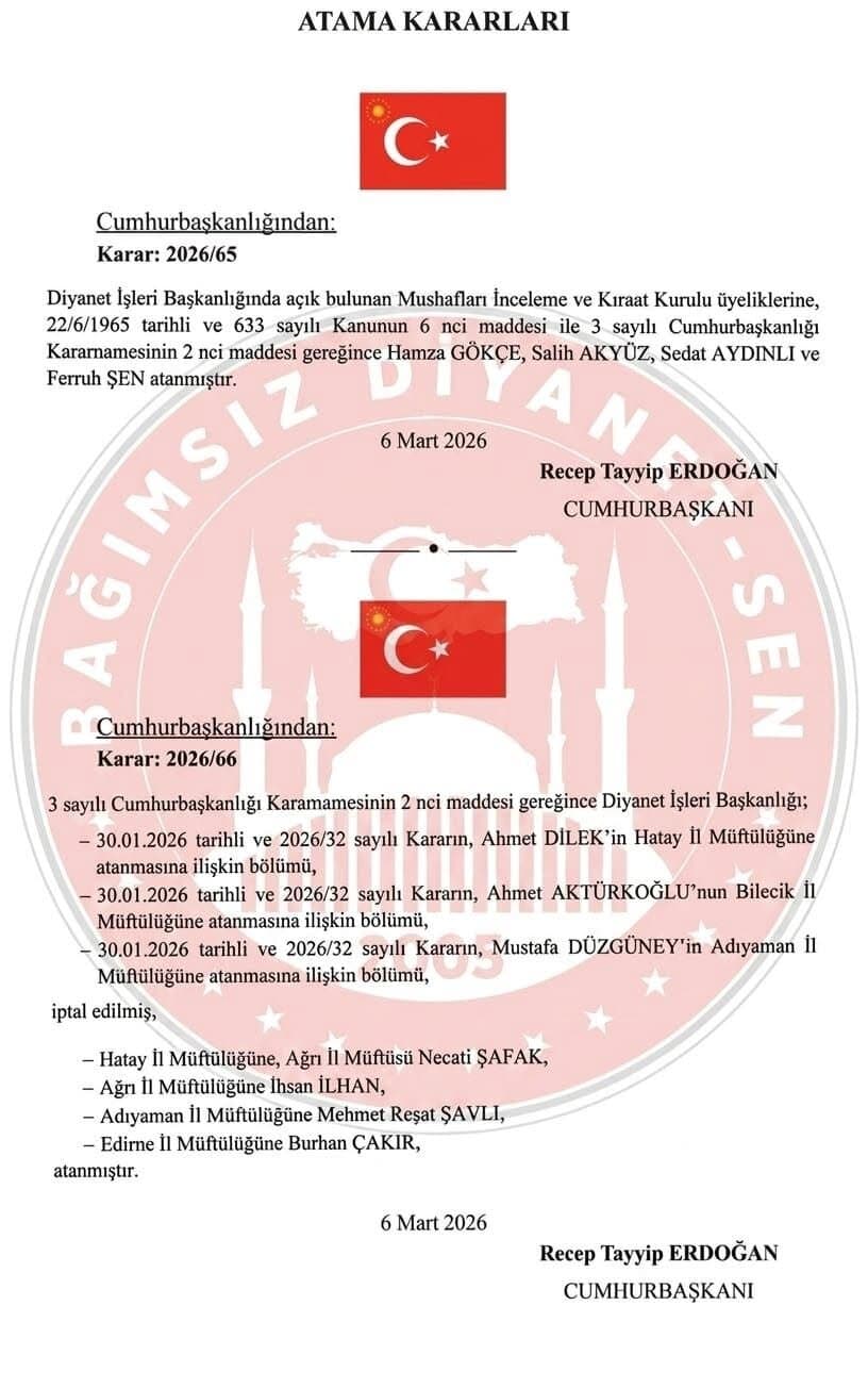 Diyanet'te Yeni Atama Kararları Yayımlandı