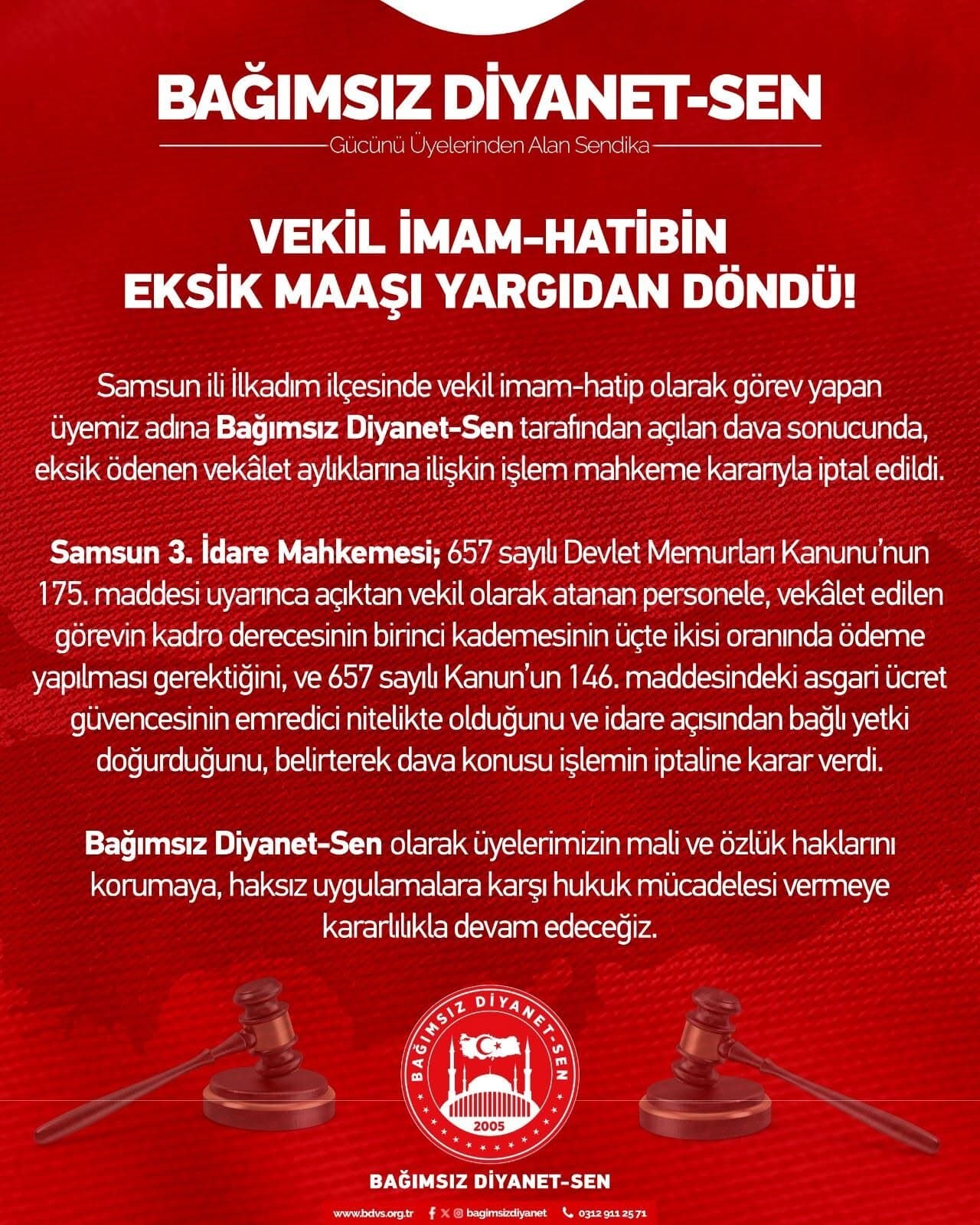 Vekil İmam-Hatibin Eksik Maaşı Yargıdan Döndü!