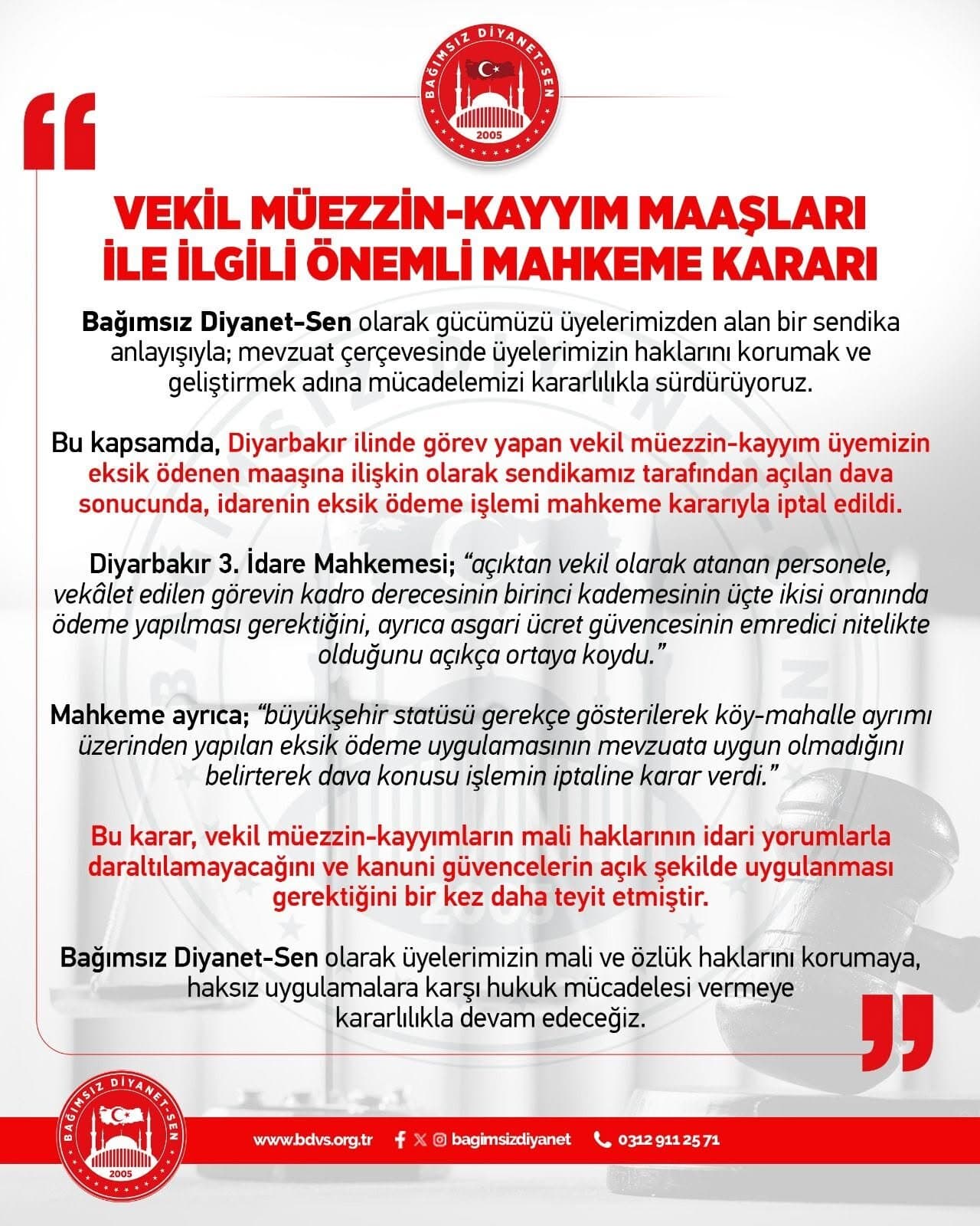 Vekil Müezzin-Kayyım Maaşları ile İlgili Önemli Mahkeme Kararı